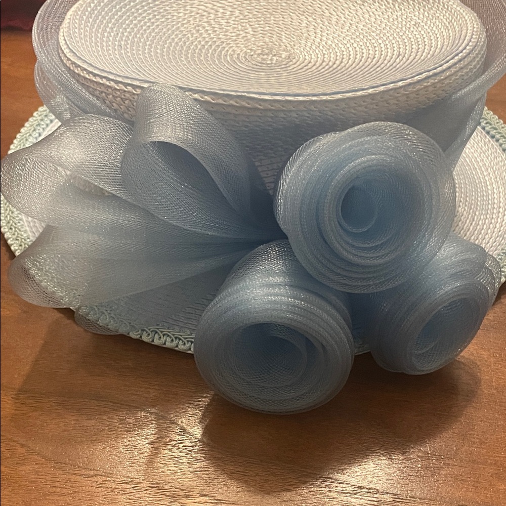 Blue Derby Church Hat Mesh Rosette Tea Party Wedding - Picture 12 of 14